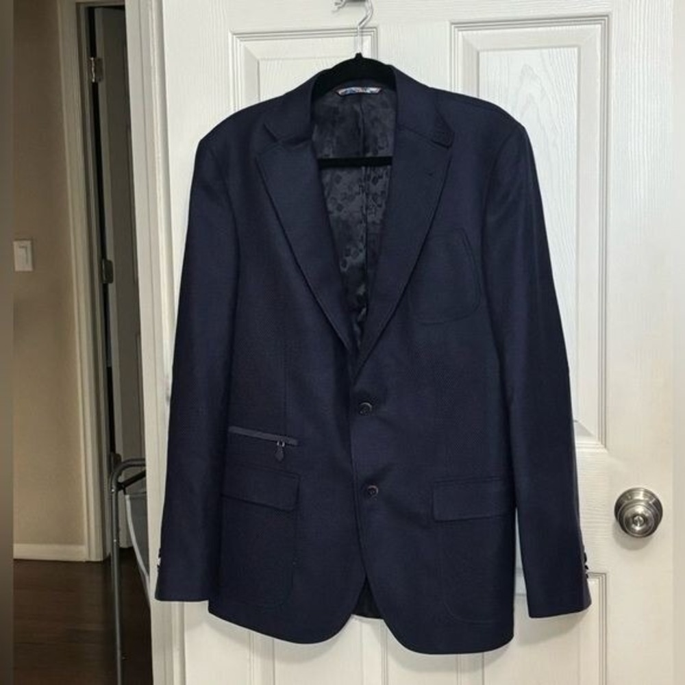 Robert Graham | Blue Navy Wool Cashmere Blend Blazer‎ Sport Coat 2-Button Sz 42L